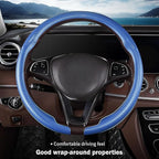 Car Steering Wheel Cover Carbon Fiber Snap On Steering Wheel Accessories Wrap 14.5-15 inch Universal Grip Anti-Skid Protector, Matte Blue