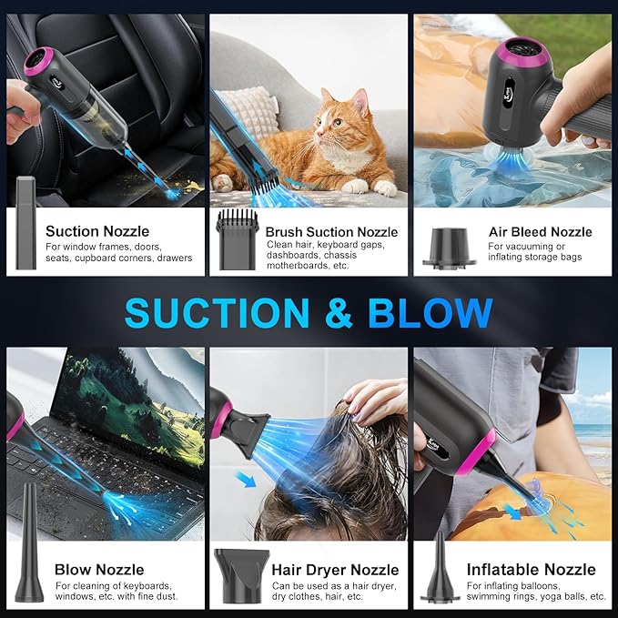 KMM Handheld Car Vacuum Cleaner, 4 in 1 Vacuum Cleaner 16000Pa Air Duster, 3-Speed Adjustable 120W High Power Vacuum Cleaner 