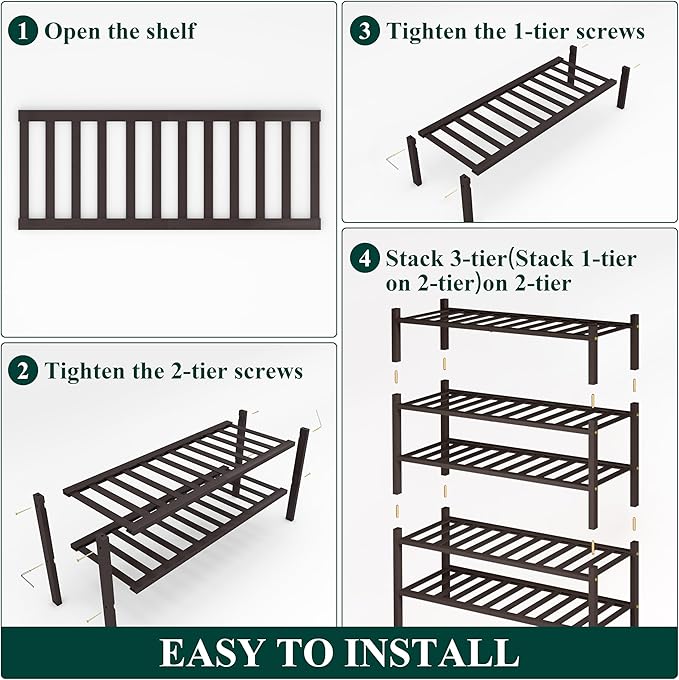 Smiry Shoe Rack, 5 Tier Bamboo Shoe Organizer, Stackable Free Standing Wooden Shoe Storage Shelf for Closet, Entryway, Front 