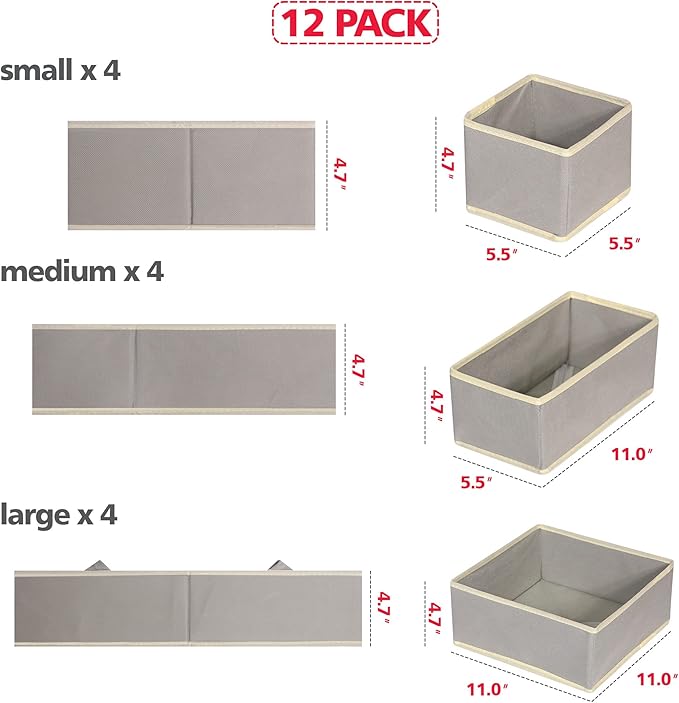 DIOMMELL 12 Pack Foldable Cloth Storage Box Closet Dresser Drawer Organizer Fabric Baskets Bins Containers Divider for Baby C