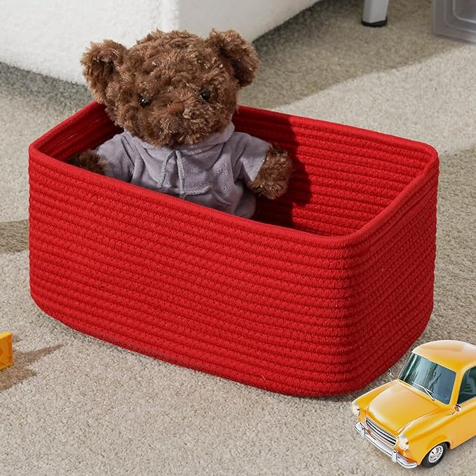3-Pack Small Storage Baskets for Organizing | Woven Shelf Toy Basket | Rope Baskets for Gifts Empty | Closet Organizer Bins w