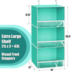 Simple Houseware 3 Shelf Hanging Closet Organizer with Front Stopper, Turquoise