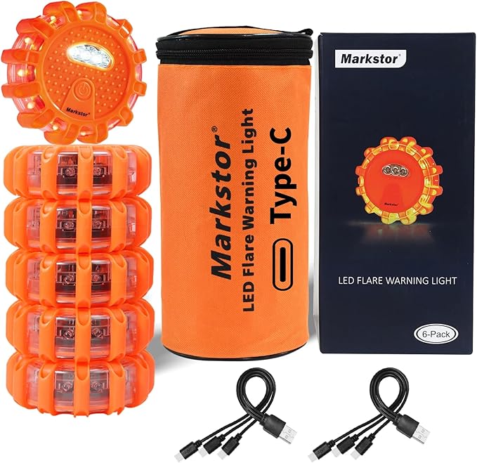 LED Road Flares 3 Pack Roadside Emergency Car Kit, Road Safety Flare Light USB Rechargeable (lithium battery),Safety Beacon W