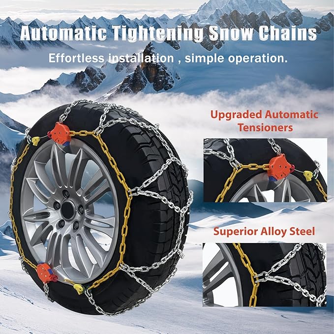 232405 Adjustable Snow Tire Chains for Light Truck, SUV, Cars, Pickups, 2 Pack Anti-slip Snow Chains for Pickup Trucks Winter