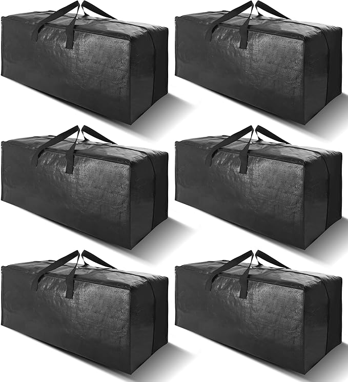 6 Pack Heavy Duty Extra Large Moving Bags W/Backpack Straps - Strong Handles & Zippers, Storage Totes For Space Saving, Fold 
