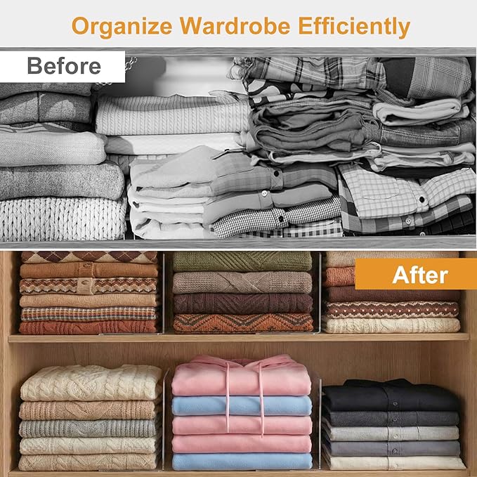 SortNStore Shelf Dividers for Closet Organization: 10" Tall x 16" Deep, Deeper Adhesive Separators Features Acrylic Material 