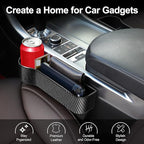 Car Seat Gap Filler, Premium Leather Car Seat Gap Filler Organizer with Cup Holder, Car Seat Organizer with Two Seat Hooks, Can Hold Cell Phone, Keys, Cards, Canned Drinks - 2 Pack, Black