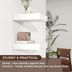 Square Floating Shelves for Wall, 12" W x 12" D x 2" H, 2 Pack of Small Wall Mounted Engineered Wood Shelves with Invisible B