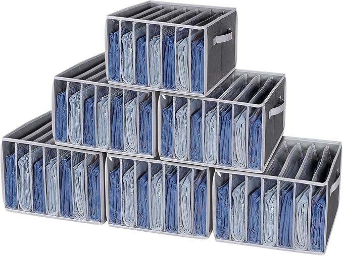 Zilink Upgraded Wardrobe Clothes Organizer with Support Board Clear Pant Organizer for Closet with 7 Grids Jeans Storage Orga