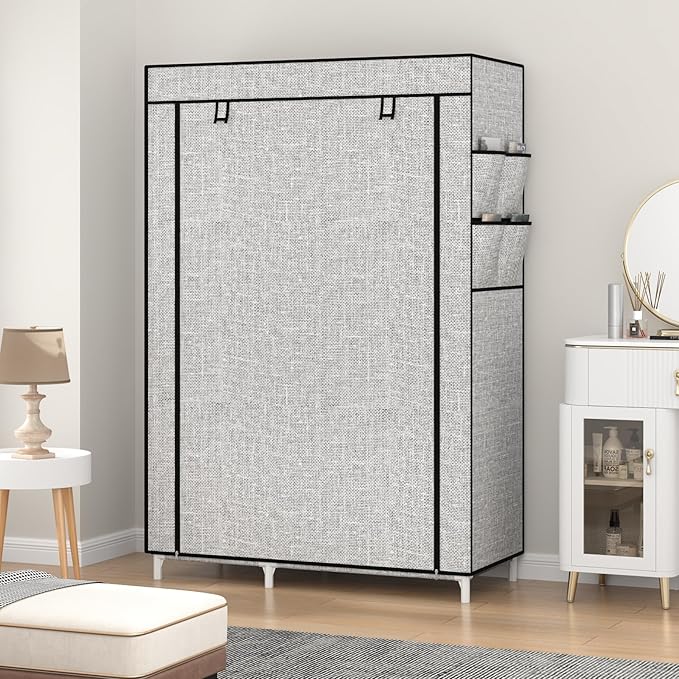 Calmootey Portable Closet Organizers, Clothing Storage, Wardrobe with 6 Shelves and Hanging Rod, Non-Woven Fabric Cover with 