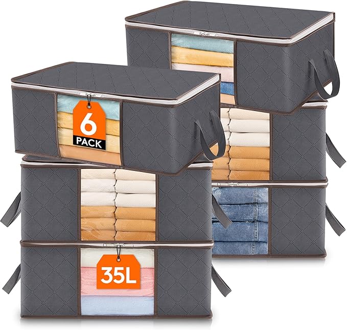 Lifewit 6 Pack Clothes Storage Bag, Foldable Storage Bin Closet Organizer with Reinforced Handle, Sturdy Fabric Blanket Stora