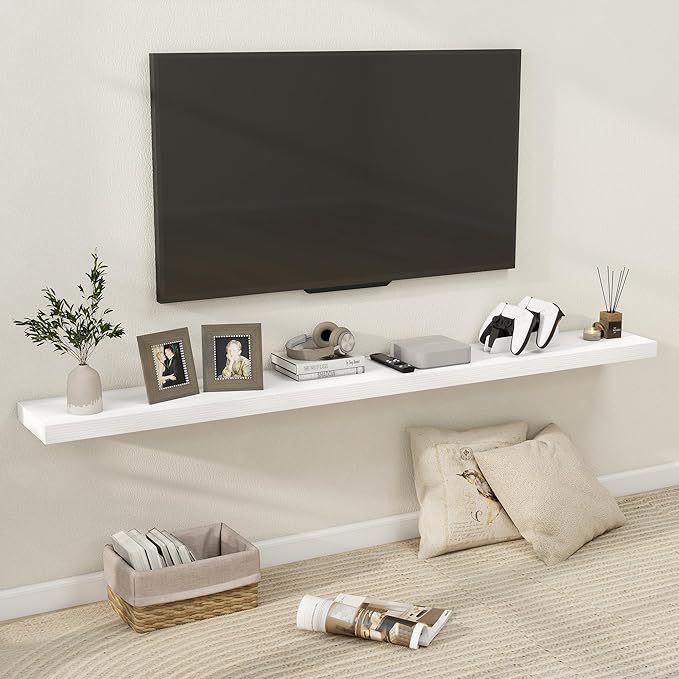 Fun Memories 72 Inch Floating Shelves for Wall, Fireplace Mantel Shelf with Invisible Heavy Duty Bracket, 8 Inch Deep Storage