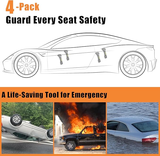 2PCS Car Window Breaker, Glass Breaker, Window Breaker Seatbelt Cutter, 2-in-1 Car Safety Hammer with One Second Emergency Gl