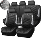 CAR PASS Bling Diamond Leather Car Seat Covers Full Seats Interior Sets, Waterproof Shining Glitter Sparkly Crystal Universal