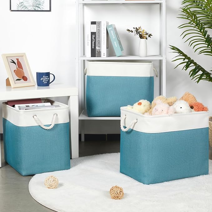 Bidtakay Extra Large Storage Baskets for Shelves 3 Pack Fabric Storage Bins for Organizing Linen Collapsible Organizer for Cl