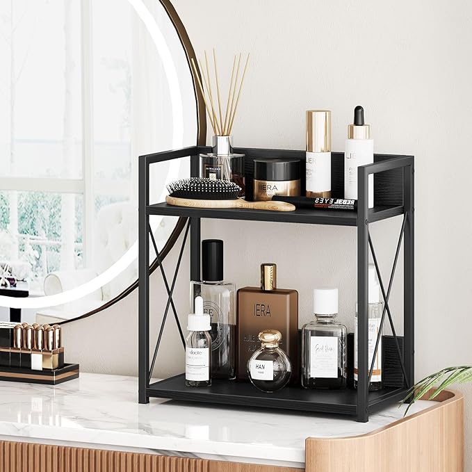 Giikin Kitchen Countertop Organizer, 2 Tier Coffee Bar Organizer, Black Spice Rack for Counter, Kitchen Counter Shelves, Part