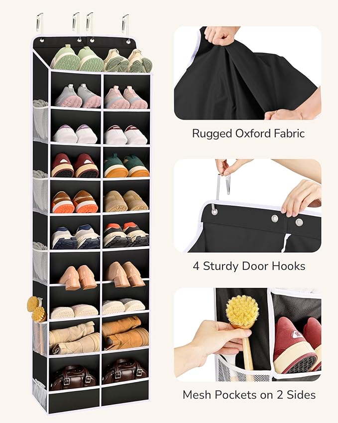 ULG Over The Door Shoe Organizer for Closet Fit 24-32 Pairs with Large Deep Pockets, Narrow Shoe Rack for Door Hanging Boots 
