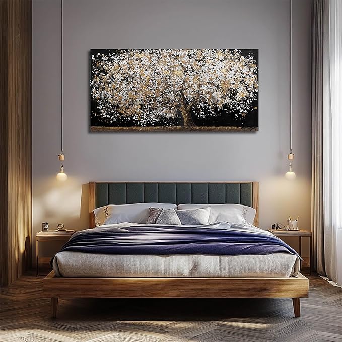 Gold Wall Decor Black Art Tree Wall Art for Living Room Canvas Painting Canvas Pistures Framed Modern Artwork for Home Kitche
