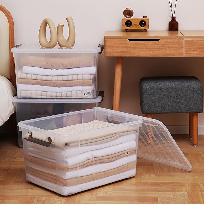 Citylife 69 QT Plastic Storage Bins with Latching Lids Stackable Storage Containers for Organizing Large Clear Storage Box fo