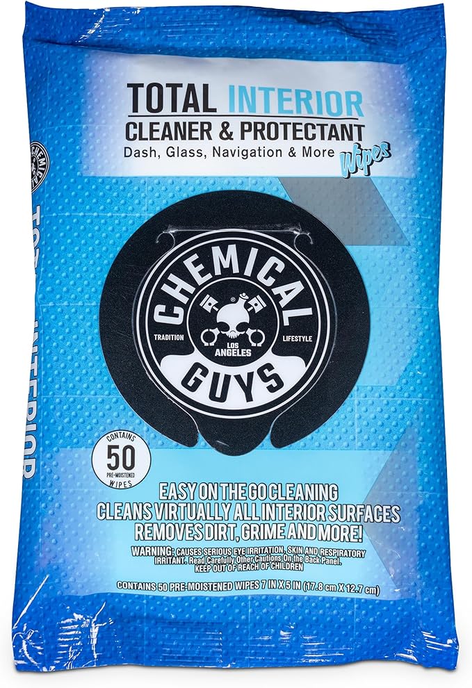Chemical Guys Total Interior Cleaner & Protectant Wipes – 50 Pack Multi Surface Car Interior Cleaning Wipes for Dashboards, D