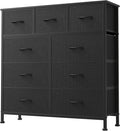 DUMOS 9 Drawer Dresser for Bedroom, Fabric Storage Organizer with Sturdy Metal Frame, Wooden Top Chest of Drawers for Closet 
