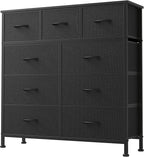DUMOS 9 Drawer Dresser for Bedroom, Fabric Storage Organizer with Sturdy Metal Frame, Wooden Top Chest of Drawers for Closet 