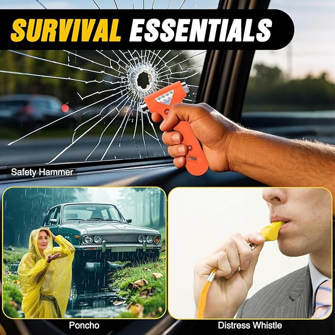 Nilight Car Emergency Kit with Jumper Cable Air Compressor Tire Repair Essential Tools First Aid Alligator Connector Electric