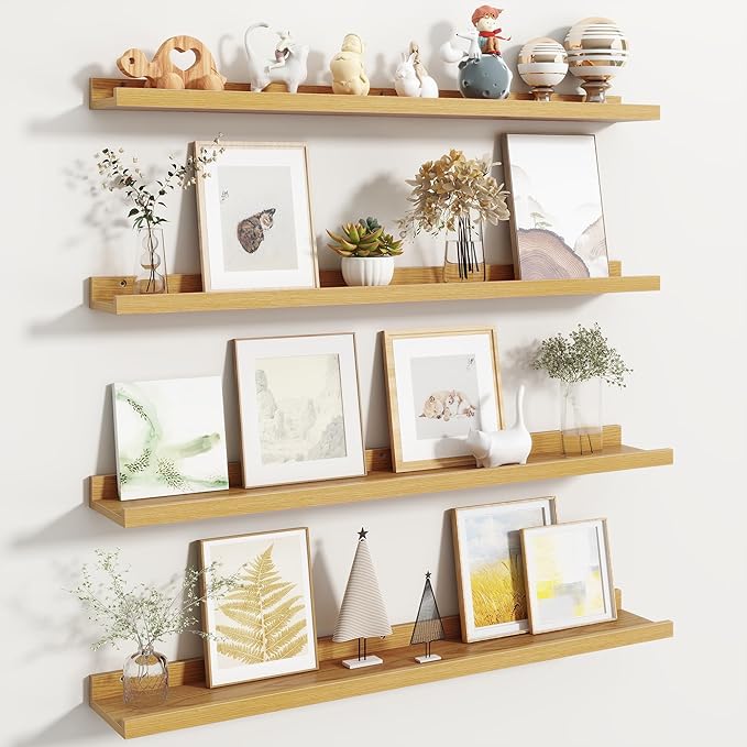 Fun Memories Picture Ledge Shelf, Floating Shelves Set of 4, 36 Inch Picture Shelves for Wall with Ledge, Large Nursery Book 
