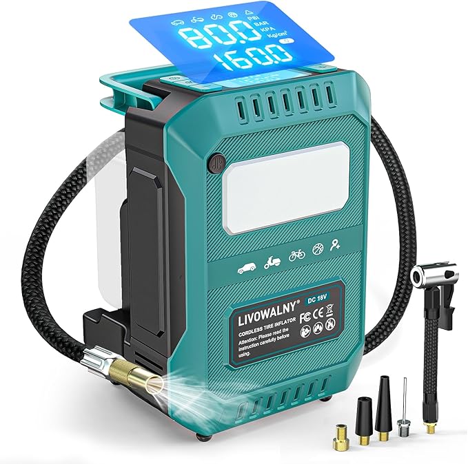 5X Faster Tire Inflator Portable Air Compressor, 160PSI Cordless Air Pump Compatible with Makita 18V Battery with Digital Pressure Gauge, LED Light, Deflator & Auto Shut-Off for Car, Motorcycle, Truck