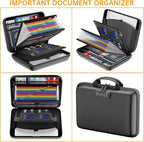 DocSafe Fireproof File Organizer with Lock, Hard-Shell Case Fireproof Document Box with 13 Pocket Accordion File Folder, Port