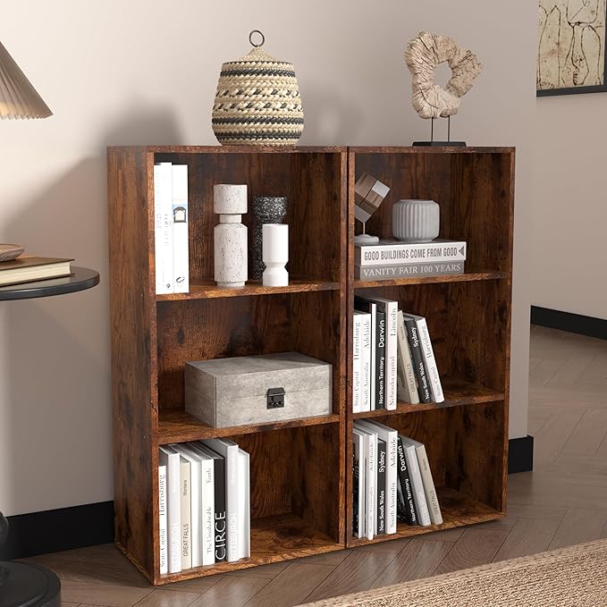 Wooden 3 Cube Storage Organizer, 3 Tier Low Bookcase Freestanding Storage Display Organizer,Versatile Cubes Shelf and Cubby U