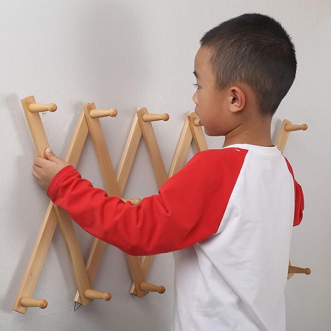 WEBI Accordion Wall Hanger,Expandable Wooden Hat Rack for Wall Mounted Coat Rack,Accordion Hat Hooks Holder for Baseball Caps
