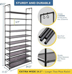 Sundaze Shoe Rack - 10 Tier Shoe Rack for Front Door Entrance, Sturdy Tall Shoe Organizer for Closet, Bedroom, Entryway, Gara