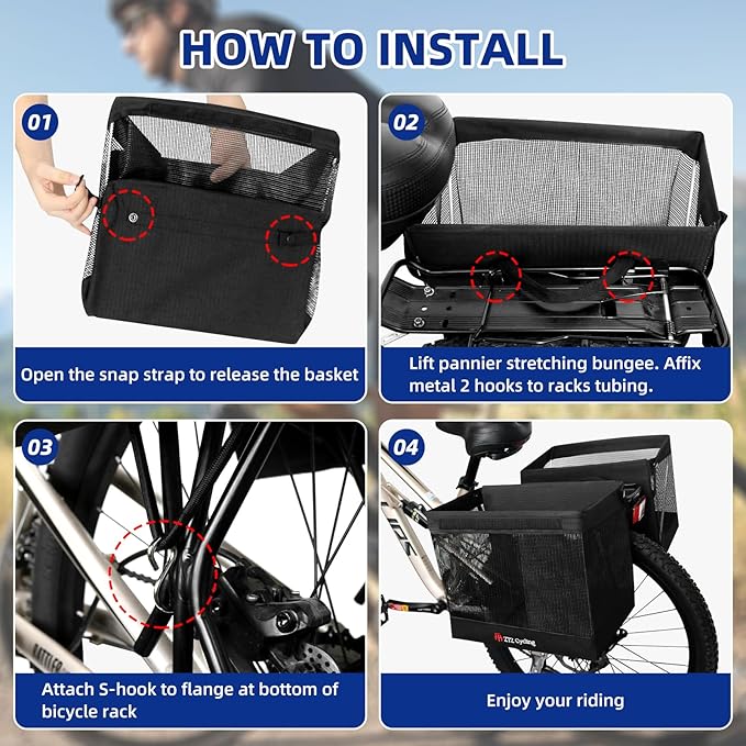 Bicycle Grocery Panniers, 2PCS Foldable Bike Panniers Bags for Rear Rack, Rear Bike Basket Ebike Rear Rack Bags for Shopping Cycling Traveling Commuting(2 Pack)