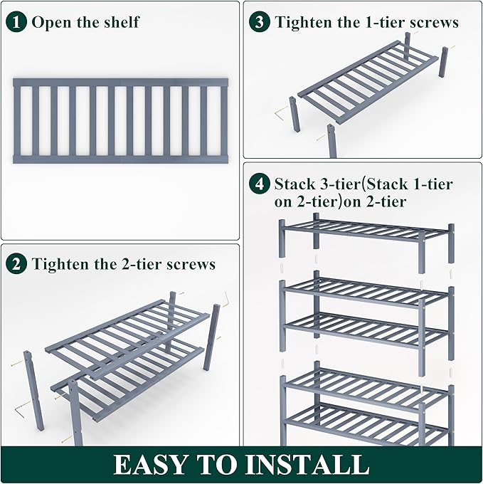 Smiry Shoe Rack, 5 Tier Bamboo Shoe Organizer, Stackable Free Standing Wooden Shoe Storage Shelf for Closet, Entryway, Front 