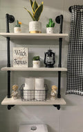 White Floating Shelves 24 inch Pipe Wall Shelves Bathroom Shelves Over Toilet with Wood Planks Industrial Pipe Floating Shelv