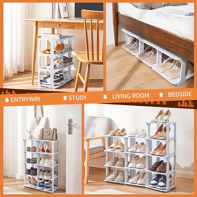 5 Tiers Shoe Rack Organizer for Closet Shoe Holder Storage Narrow Plastic Vertical, Free Standing Shoe Rack Shelf for Entrywa