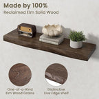 Fun Memories Floating Shelves for Wall Decor Set of 2-32 Inch Solid Elm Wood Live Edge - Rustic Walnut Wall Shelves with Invi