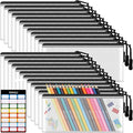 24pcs Mesh Zipper Pouch Bags 9.3 x 4.7 Inches, Black Small Clear Pouches Bulk, Travel Cosmetics Organization, Classroom and O