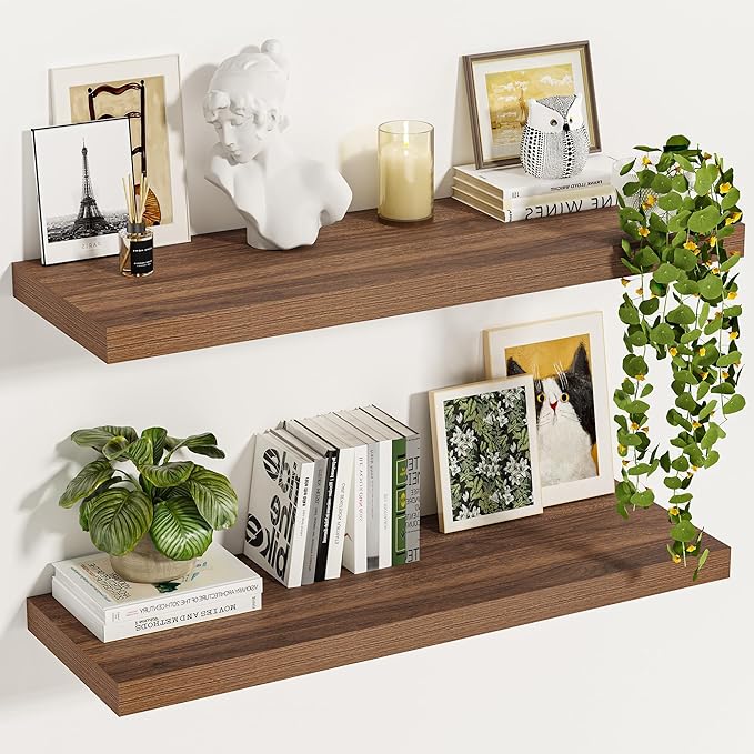 Vivelove Rustic Floating Shelves for Wall 12 Inch Deep, 24" X 12" X 1.5" Floating Shelf, 2 Inch Thick Shelf for Living Room B