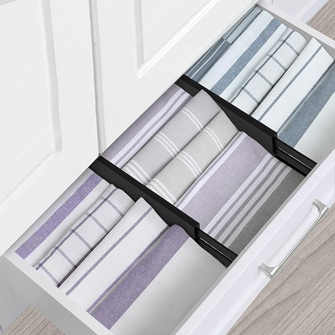 Utoplike 4 pcs Bamboo Kitchen Drawer Dividers Large, Adjustable Black Drawer Organizers, Spring Loaded, Works in Kitchen, Dre