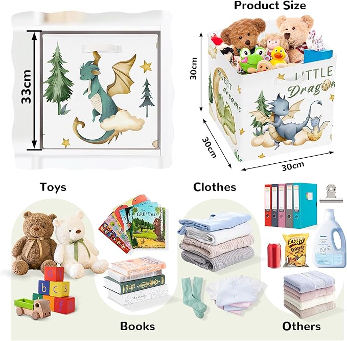 Clastyle 3 pcs Dinosaur Cube Storage Unit Boxes Volcano Kallax Box for Shelves Parents Storage Baskets for Book Clothes Toy O