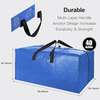 6 Pack Heavy Duty Extra Large Moving Bags W/Backpack Straps - Strong Handles & Zippers, Storage Totes For Space Saving, Fold 