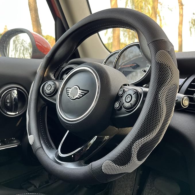 PINCTROT Comfy Grip Steering Wheel Cover, Anti-Slip Design, Universal 14.5-15 Inch(Silicone Gray)