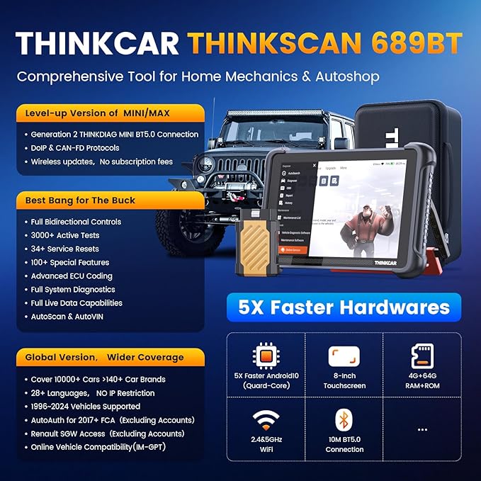 THINKCAR Bidirectional Scan Tool, THINKSCAN 689BT All System Automotive Diagnostic Tool, Bi Directional OBD2 Scanner with ECU