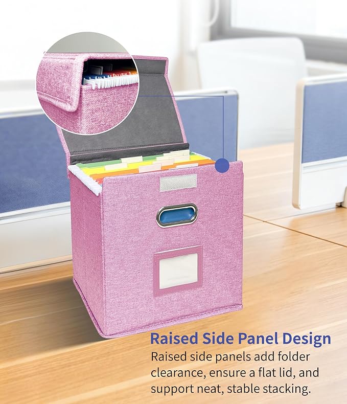 2 Pack Hanging File Folder Box with Lid, Durable Letter Size Filing Storage Box, Sturdy Magazine File Holder with Cardboard S