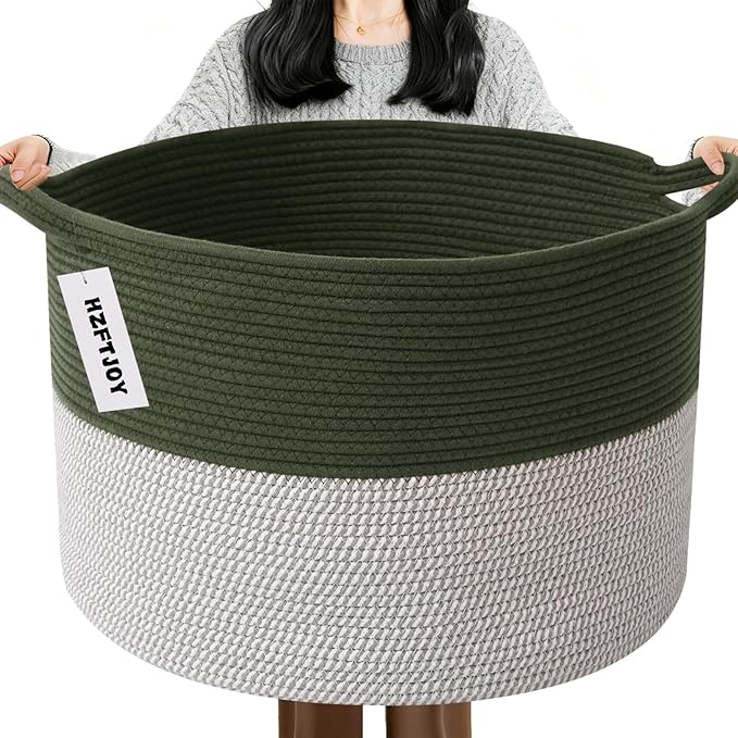 115L Large Blanket Basket,23.6" L x 23.6" W x 15.7" H Rope Woven Baskets with Handles, Toys Storage Bins,Laundry Basket Perfe