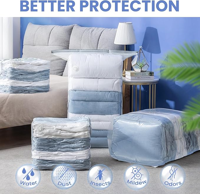 6 Pack Vacuum Storage Bags, Jumbo Cube 31x40x15 Inch, Extra Large Vacuum seal Bgas for Comforters, Blankets, Pillow, Quilts, 