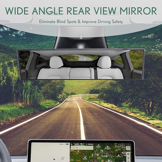 Universal Clip-On Rearview Mirror, 12"x3" Flat Wide-Angle Interior Mirror, Anti-Glare, Clear HD View, Fits Most Cars, SUVs, Trucks – Not Panoramic