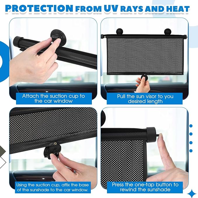 Blosssound 2 Pack Car Side Window Sun Shades Extra Wide Retractable Window Shades for Car Blocks Heat Roller Sunshade Visor for UV Rays Glare Protection Accessories (22 × 24 Inch)
